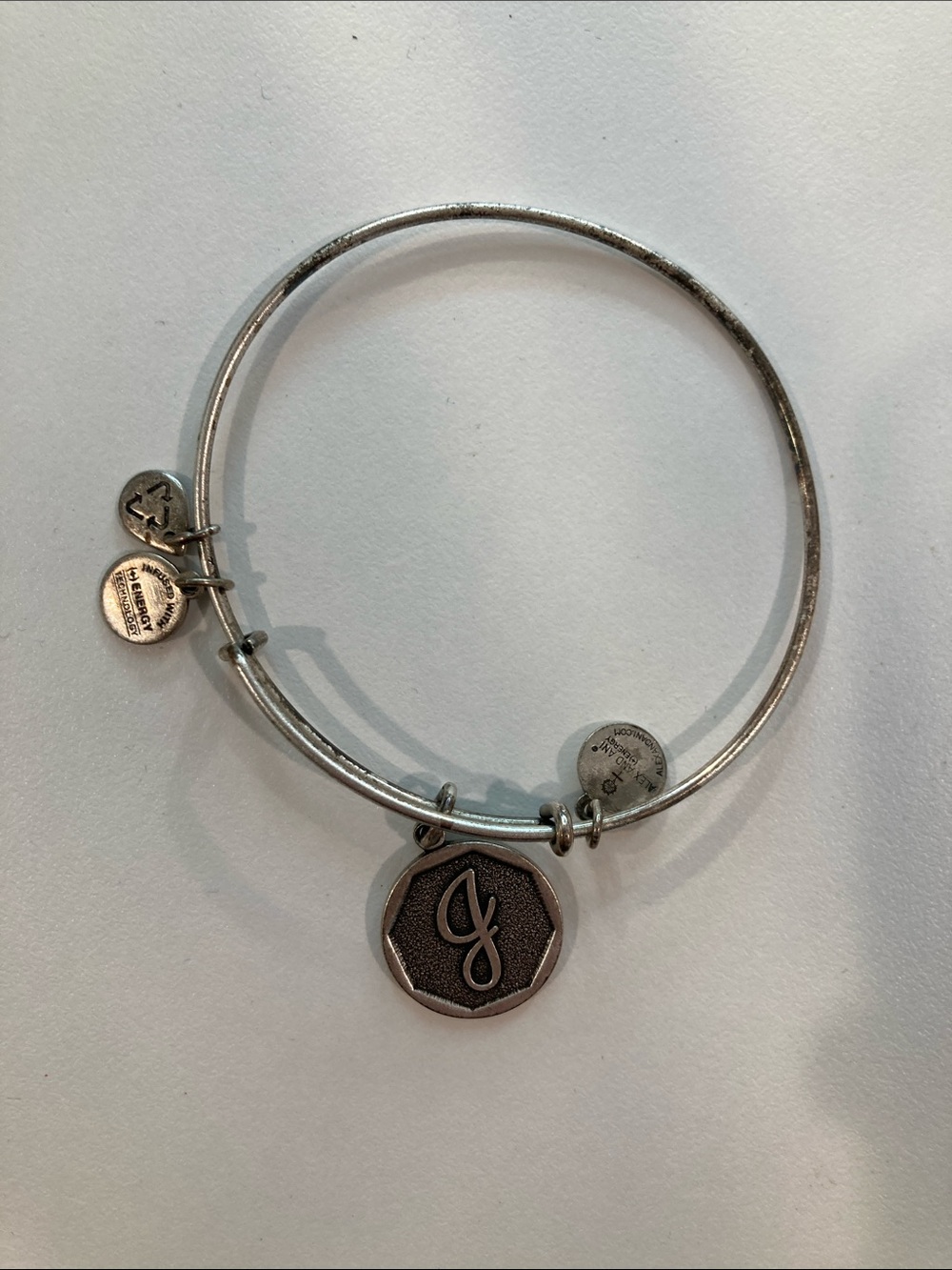 Alex and Ani Silver Initial 'J' Charm Bangle Bracelet
